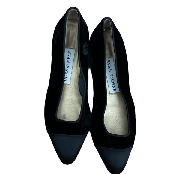 Evan picone cute vintage shoes tiny heel velvet black - Picture 1 of 4